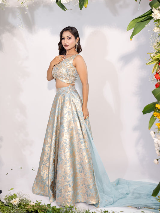 Blue Brocade Indo-Western