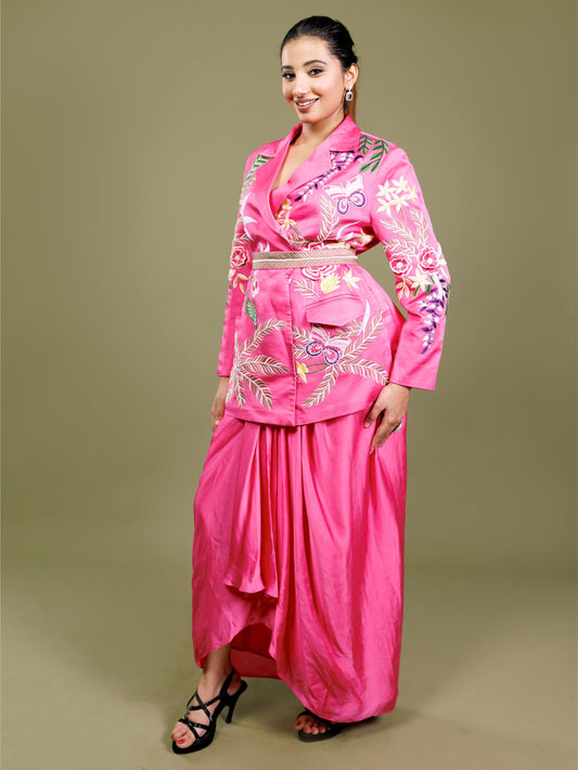 Pink 3D Floral Blazer Set