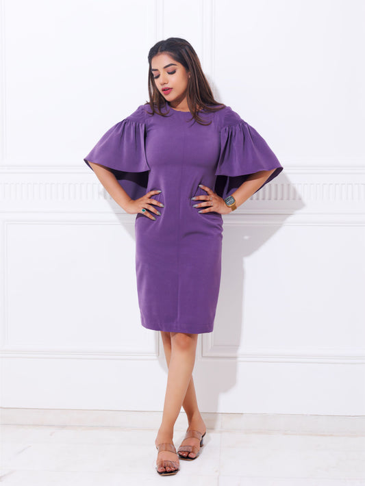 Purple Cape Sleeve Short Dress