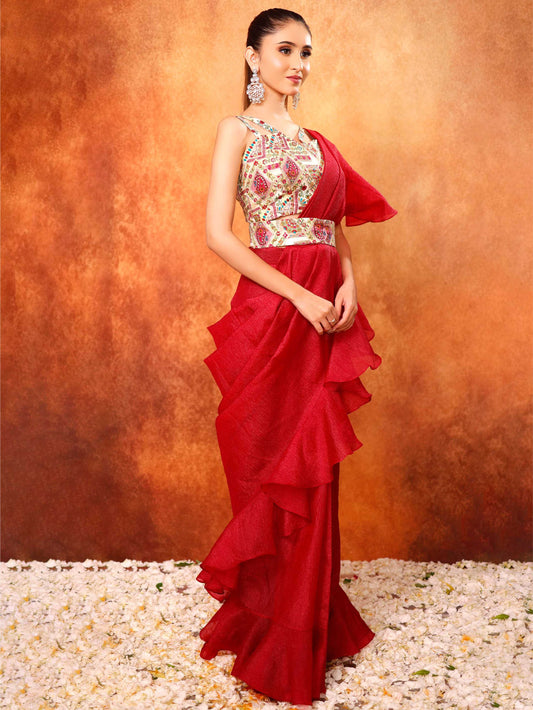 Maroon Red Saree