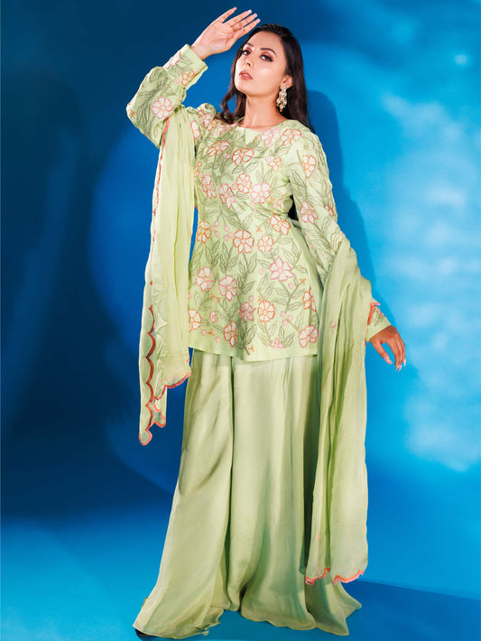 Green Embroidery Palazzo Set