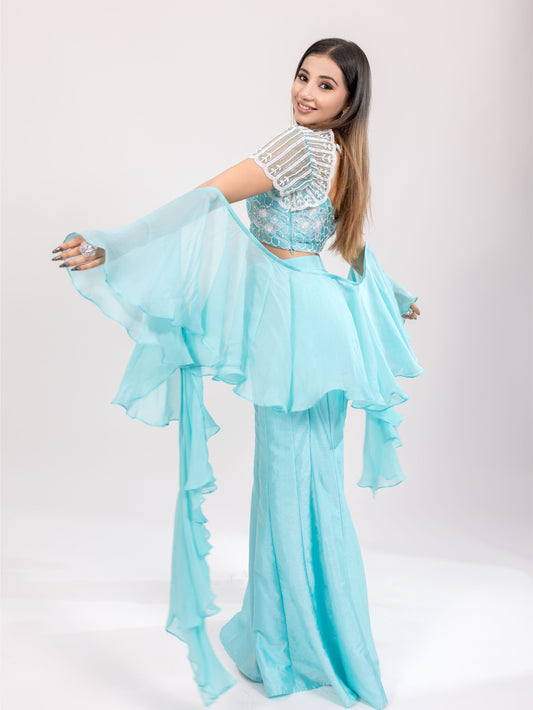 Aqua Blue Blouse Sharara Set