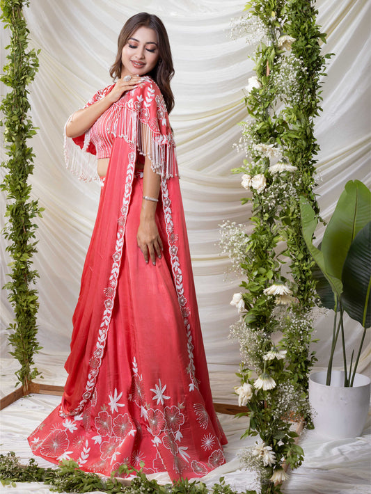 Gajari Pink Cape Indo-Western