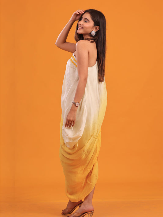 One Shoulder Ombre Drape Dress