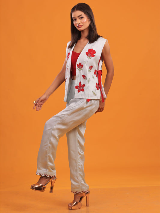Ice-Blue Floral Embellished Co-ords