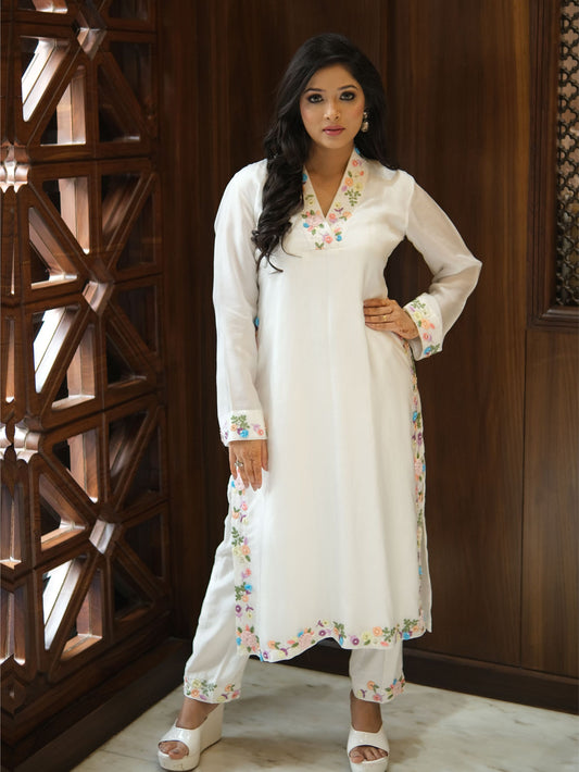 White Embroidered Kurta Set