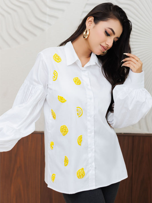 White Lemon Embellished Shirt