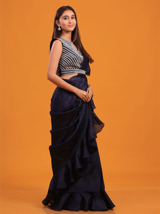 Dark Blue Ruffled Saree