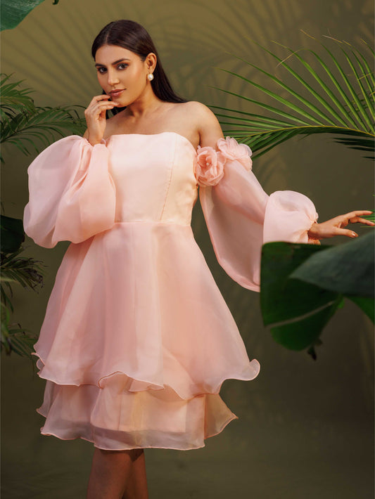 Peach Off-Shoulder Mini Dress