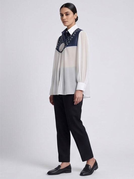 Denim Flap Organza Shirt