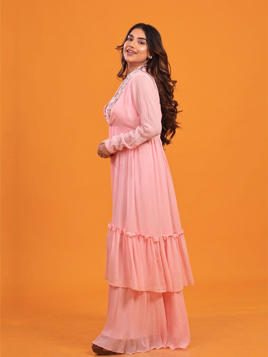 Pure Georgette Pink Embellished