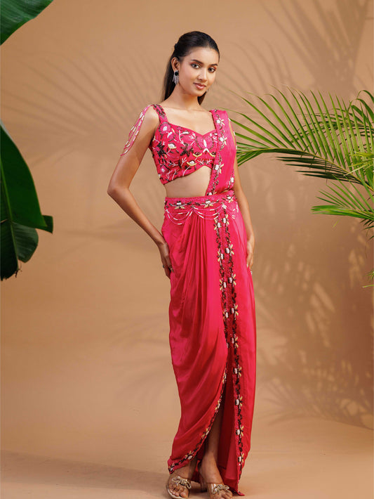 Fuchsia Embroidered Drape Set
