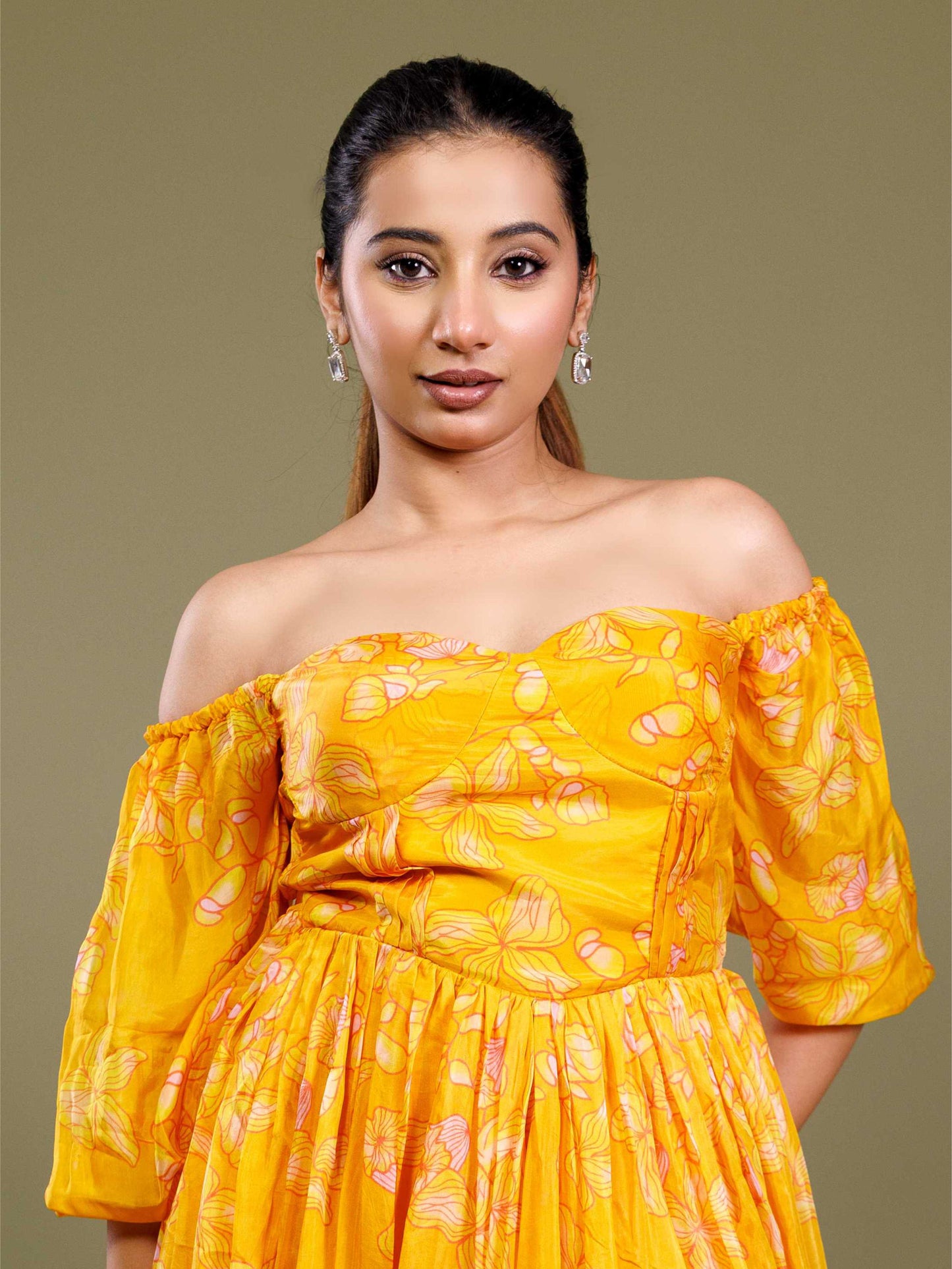 Yellow Floral Midi Dress
