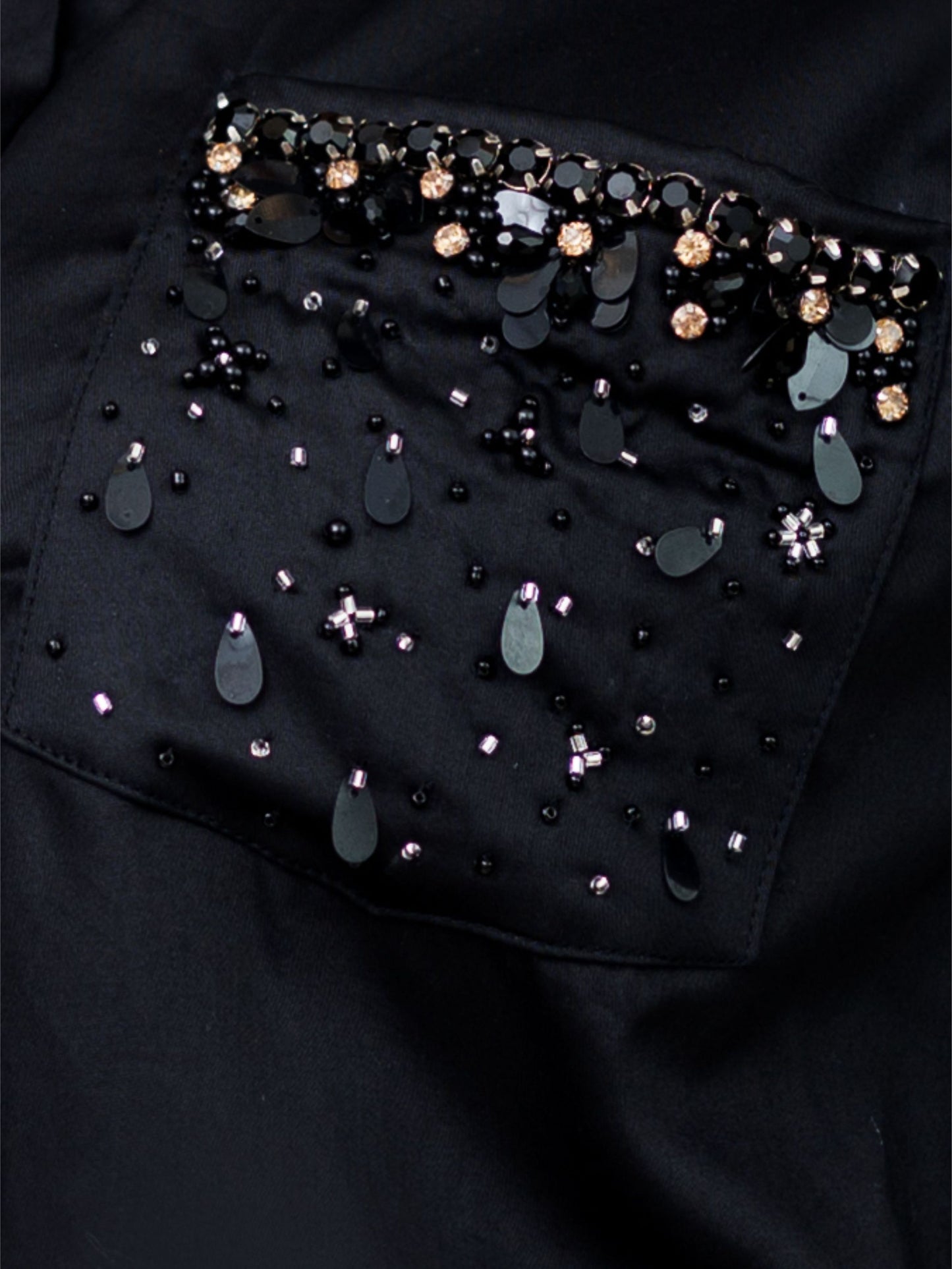 Black Embellished Pocket Shirt