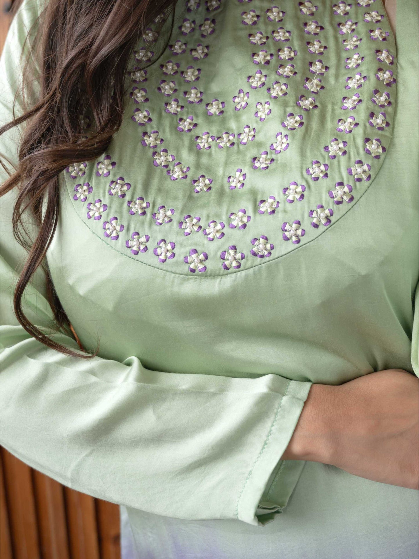 Green Lavender Flow Dye Kurta Set