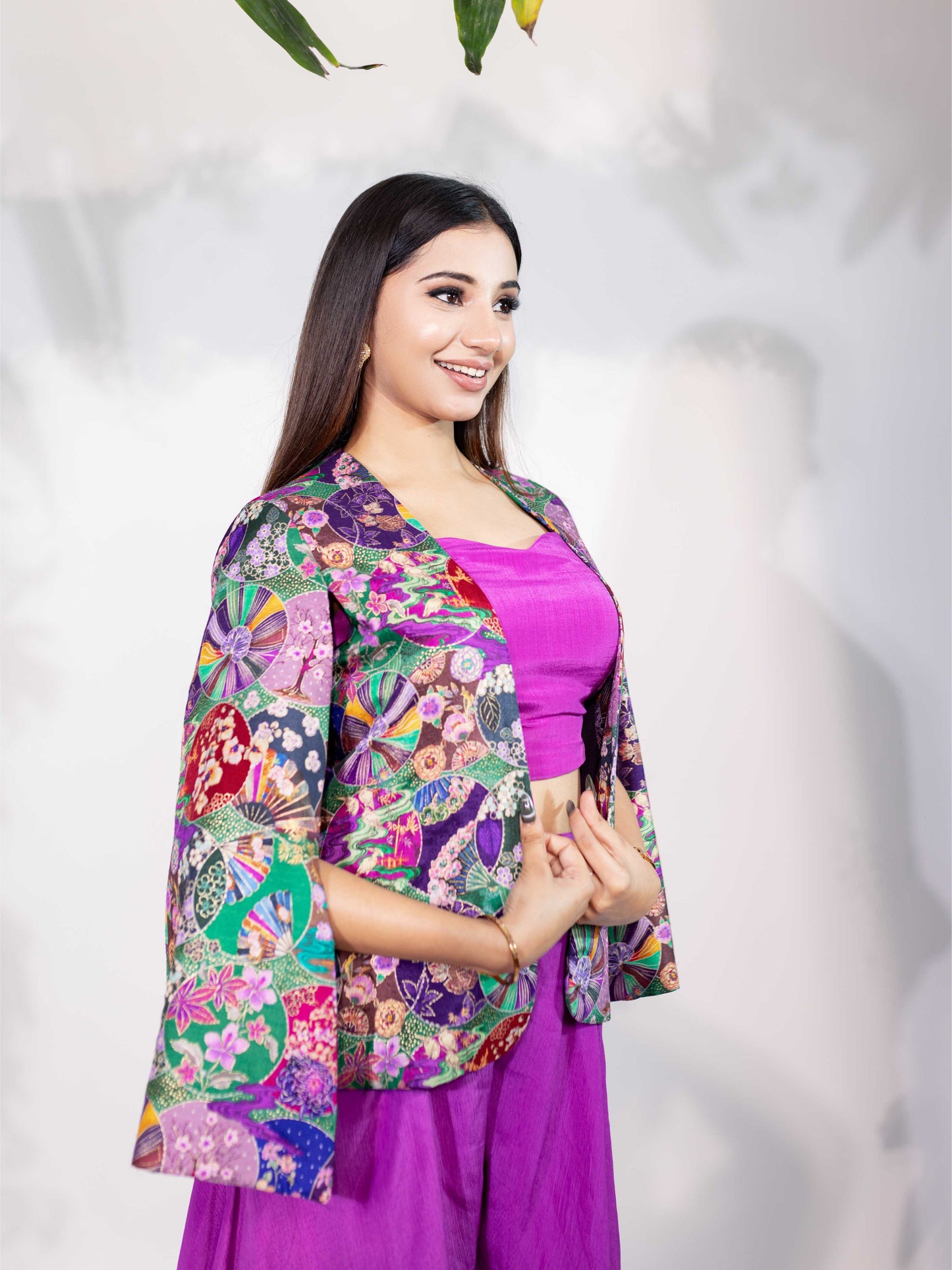 Purple Printed Blazer Set