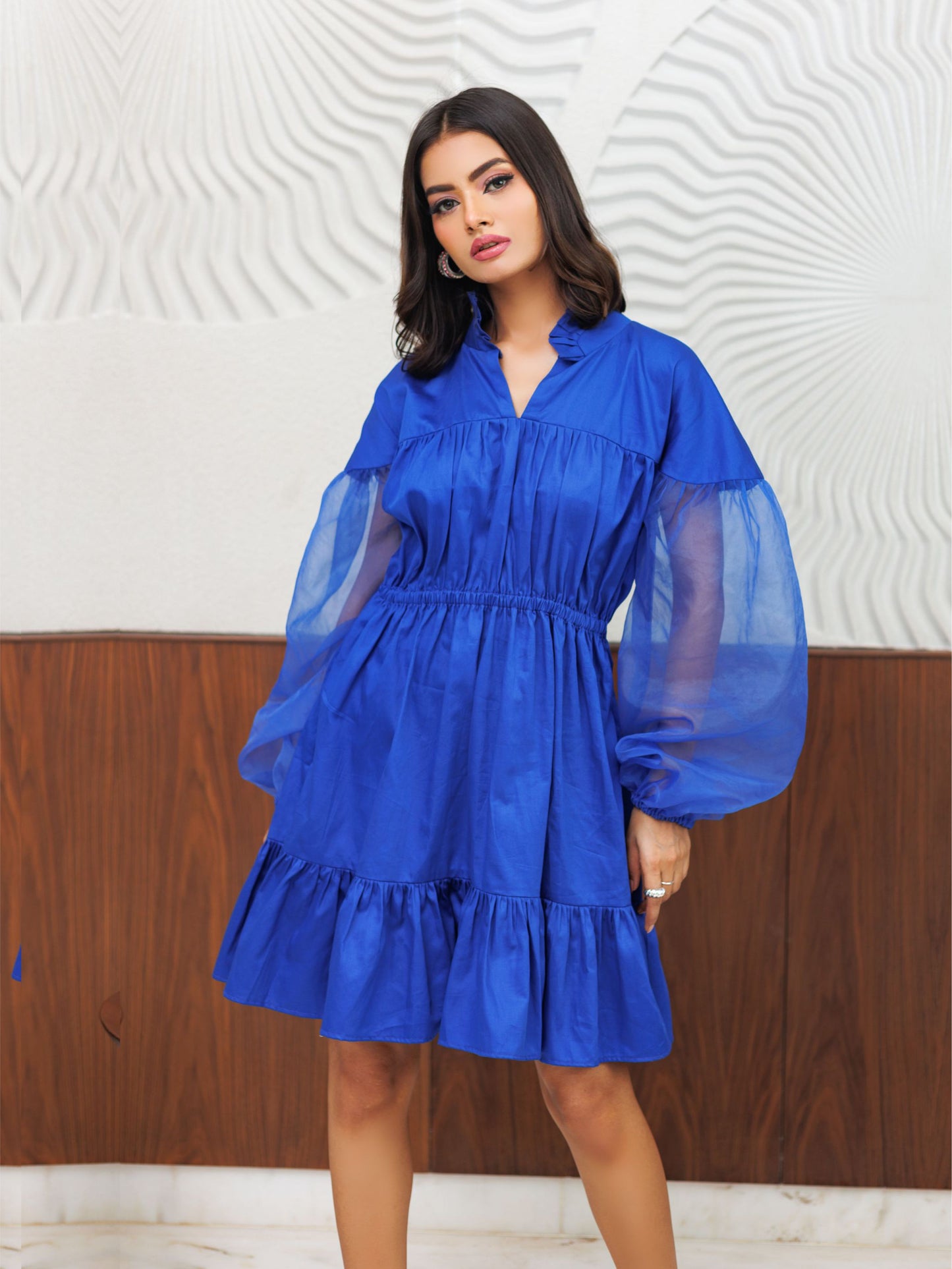 Royal Blue Cotton Short Dress