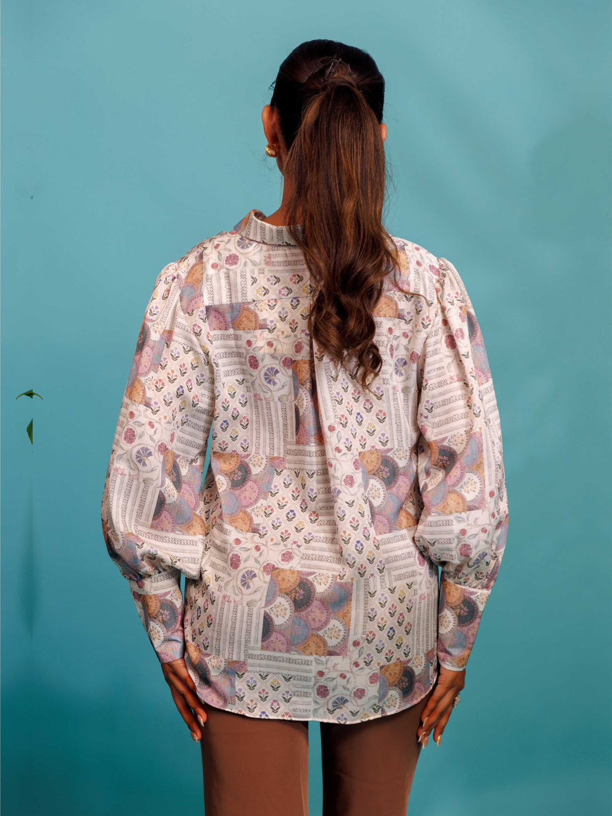 Printed Balloon Sleeves Shirt