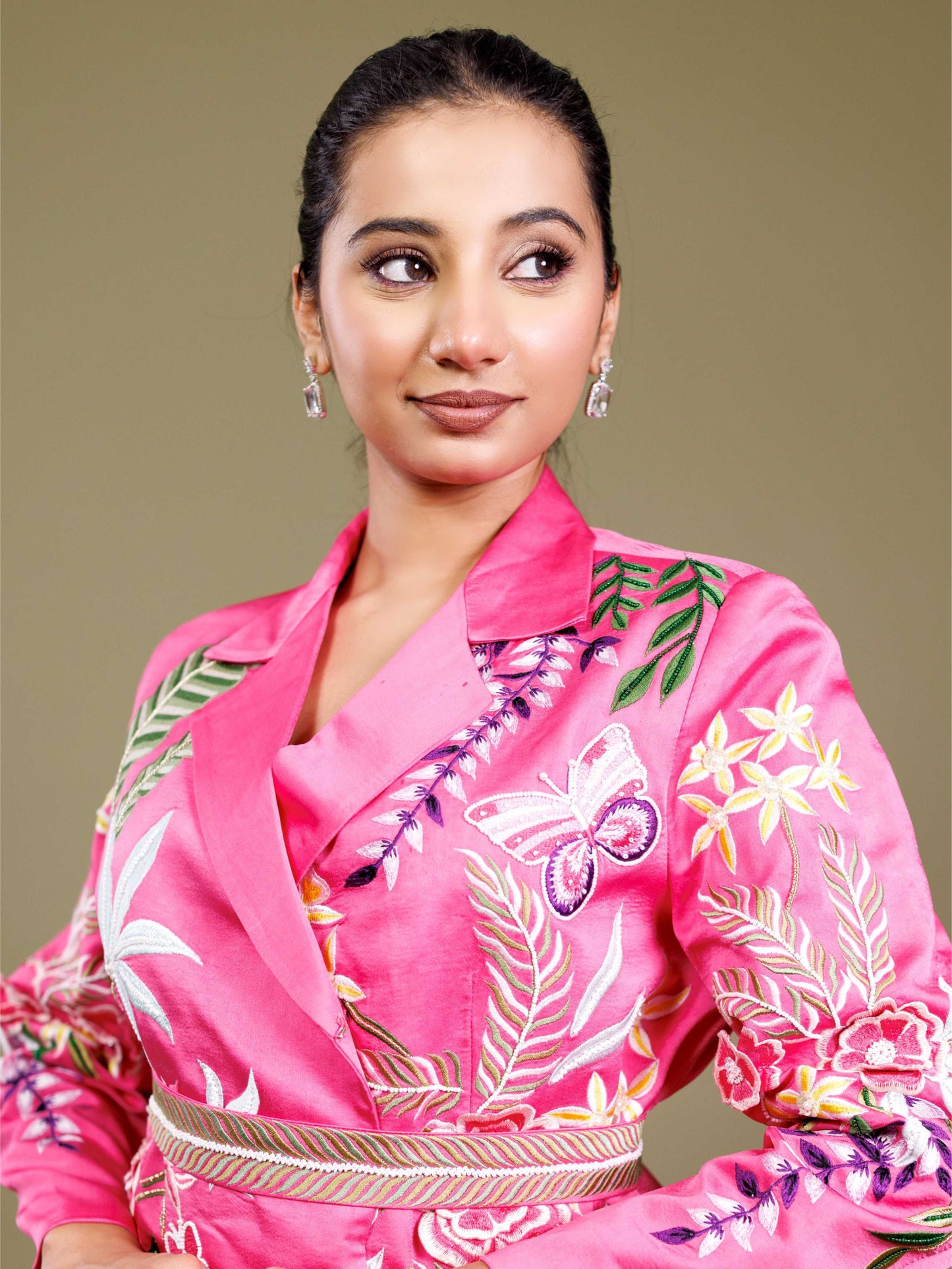 Pink 3D Floral Blazer Set