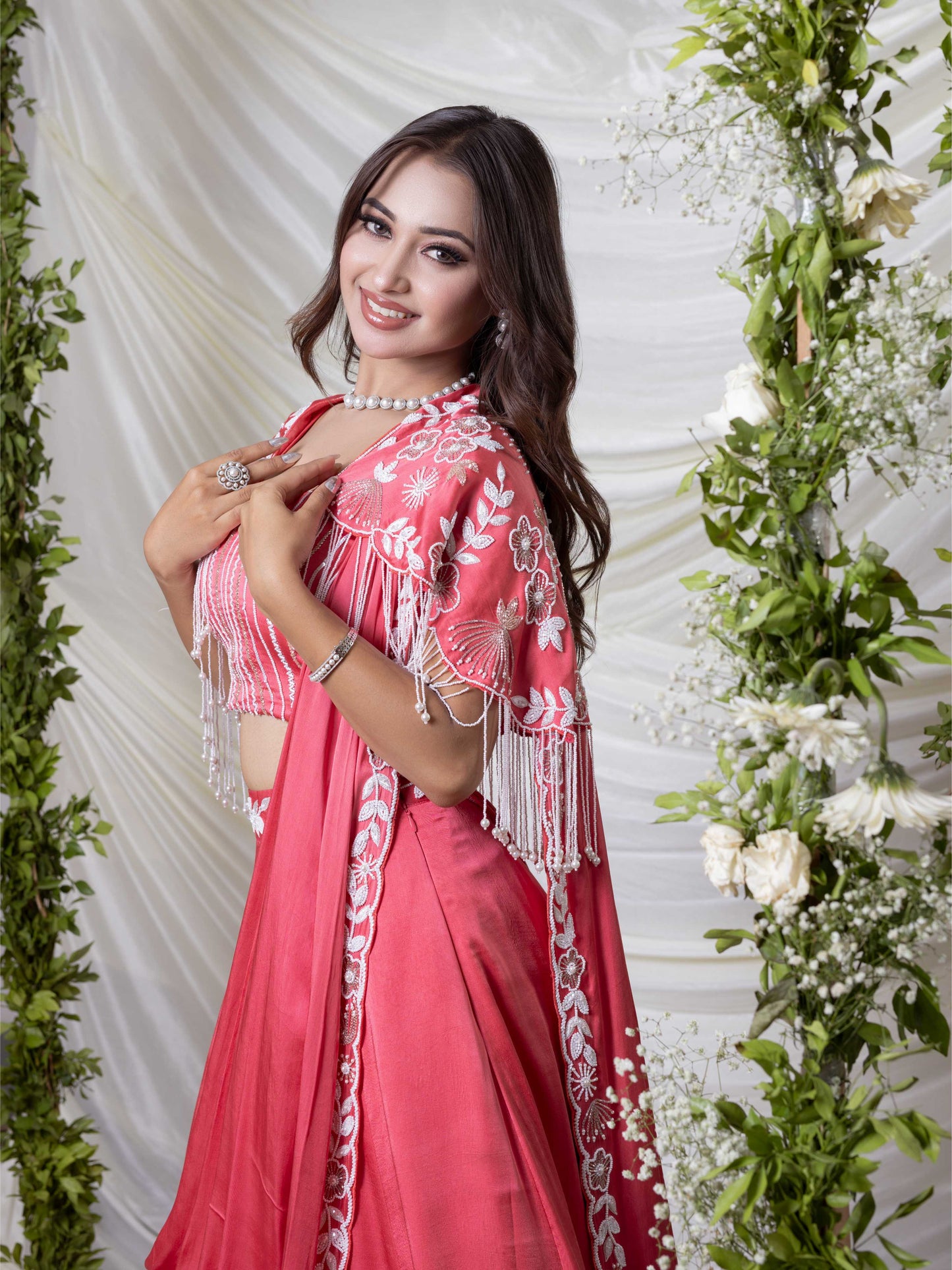 Gajari Pink Cape Indo-Western