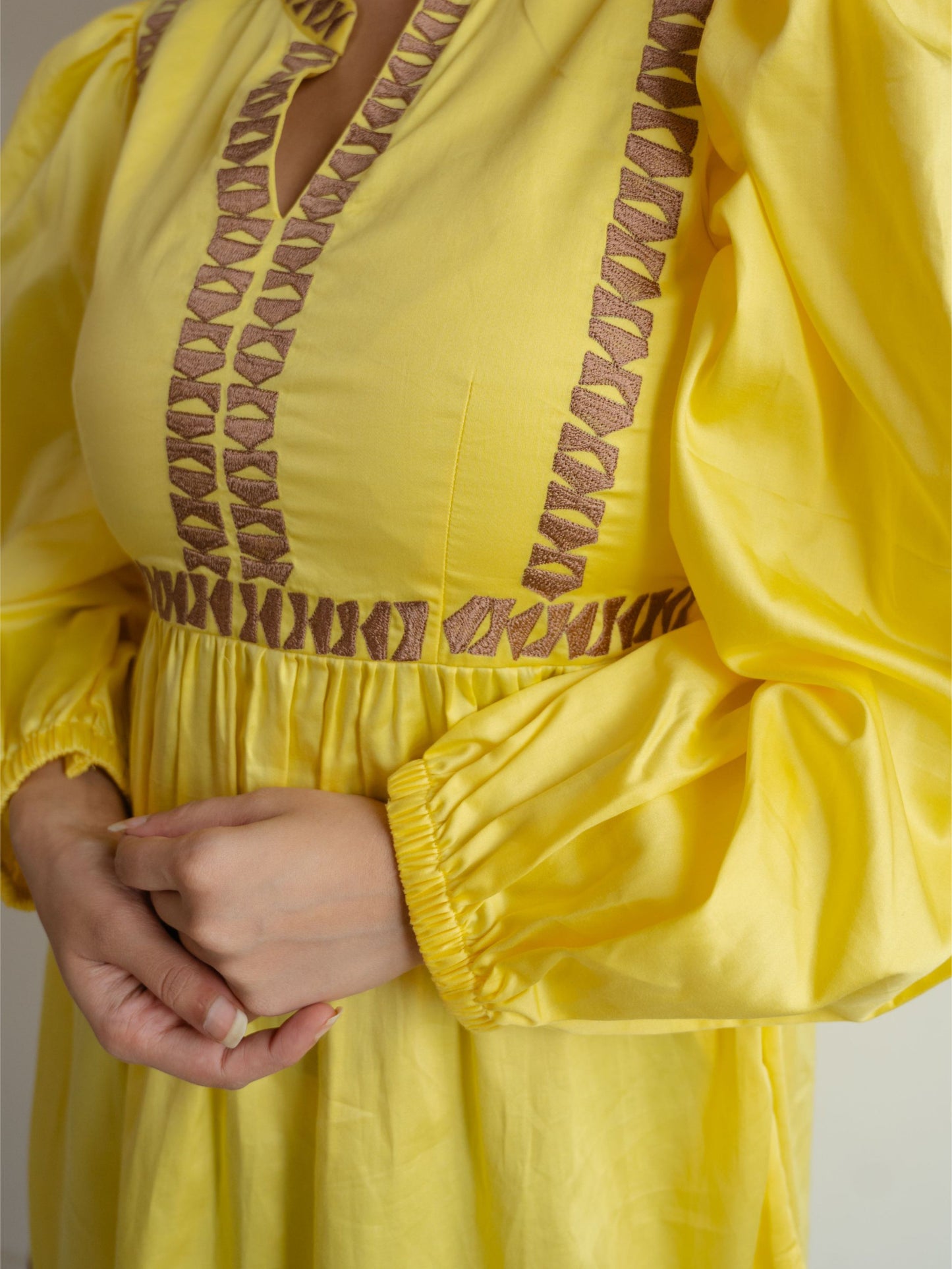 Yellow Embroidered Short Dress