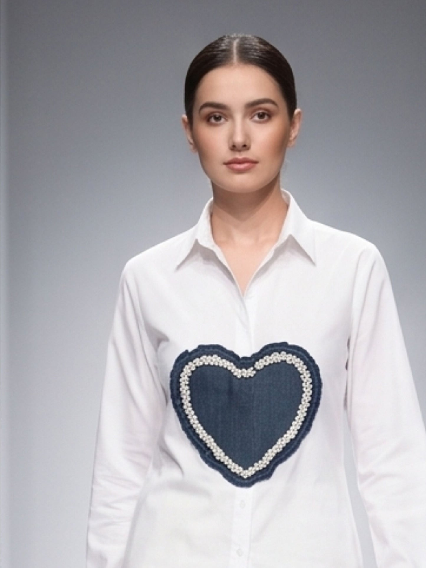 White Denim Heart Shirt