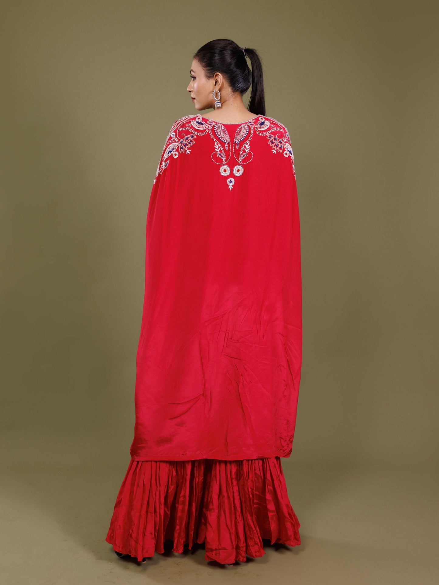 Red Embroidered Kaftan Set