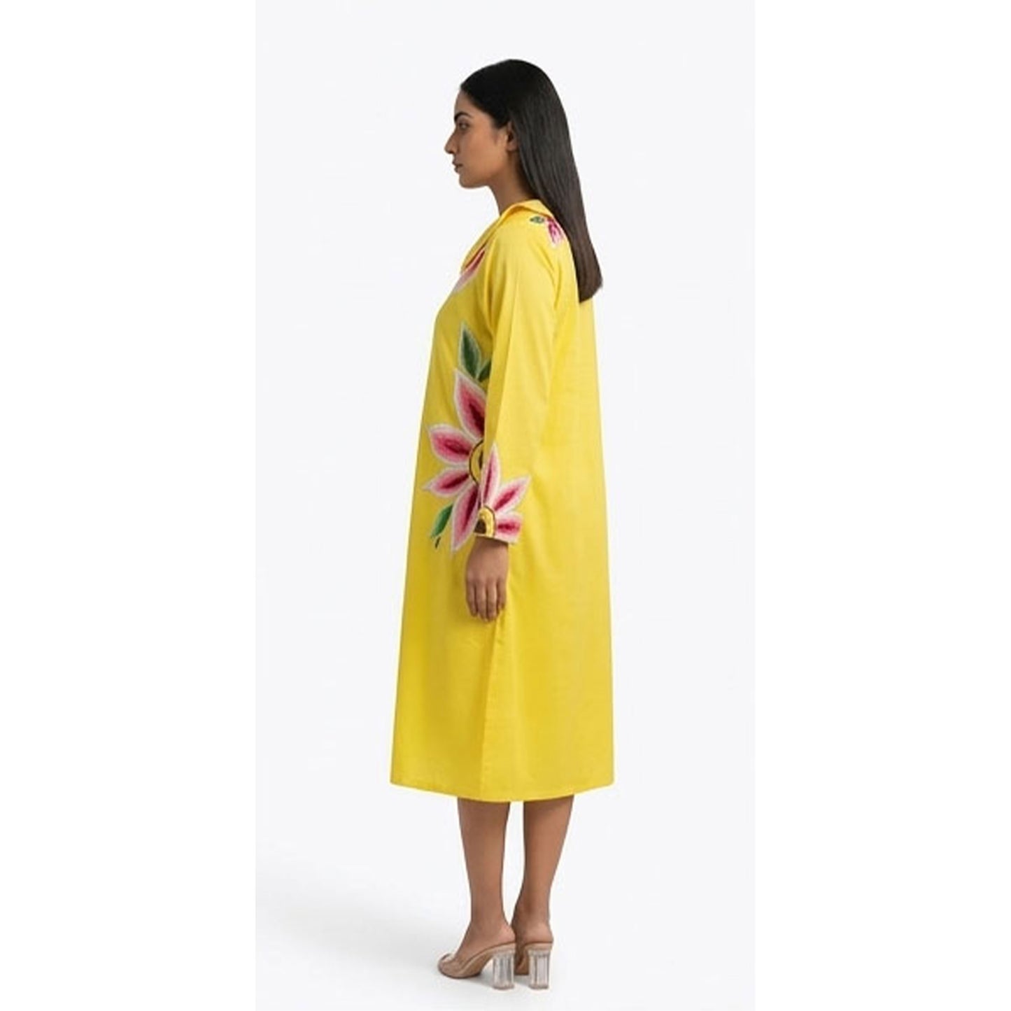 Yellow Embroidery Shirt Dress