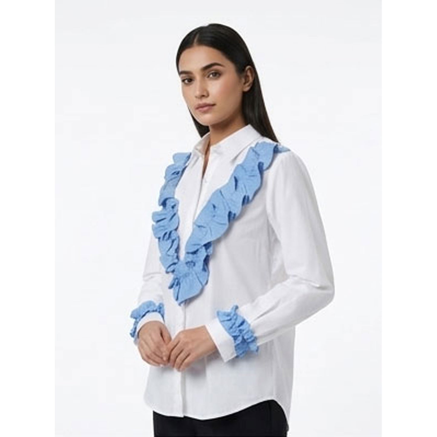 Denim Frill white Shirt