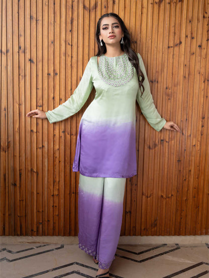 Green Lavender Flow Dye Kurta Set
