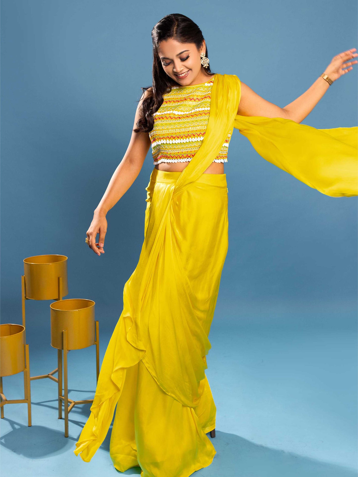 Yellow Ready To Wear Saree