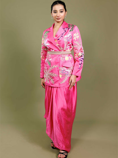 Pink 3D Floral Blazer Set
