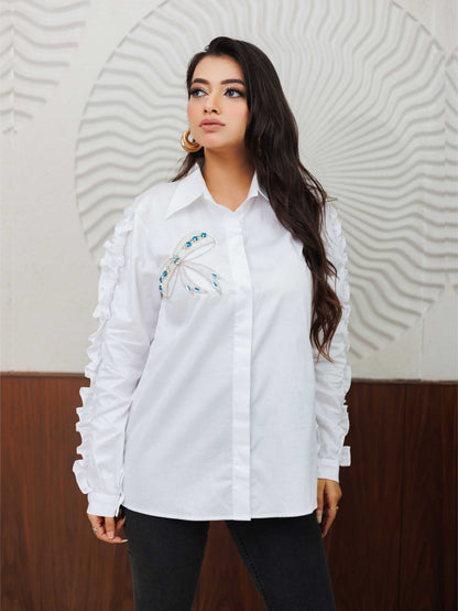 White Bow Embellished Shirt