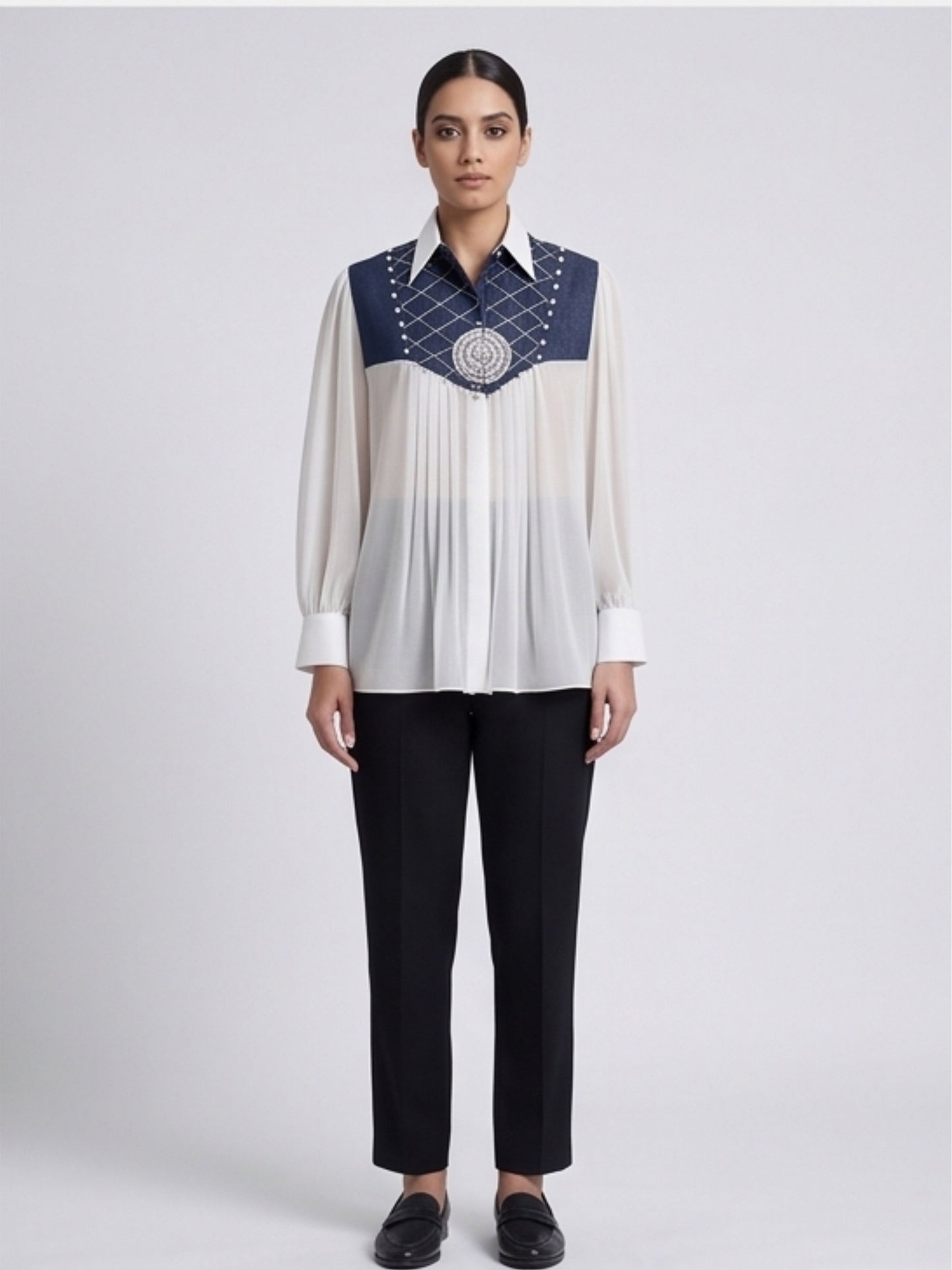 Denim Flap Organza Shirt