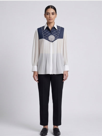 Denim Flap Organza Shirt