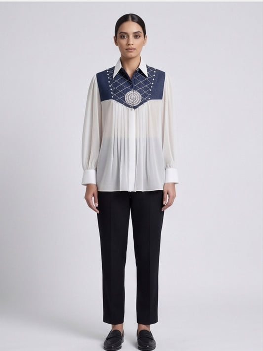 Denim Flap Organza Shirt