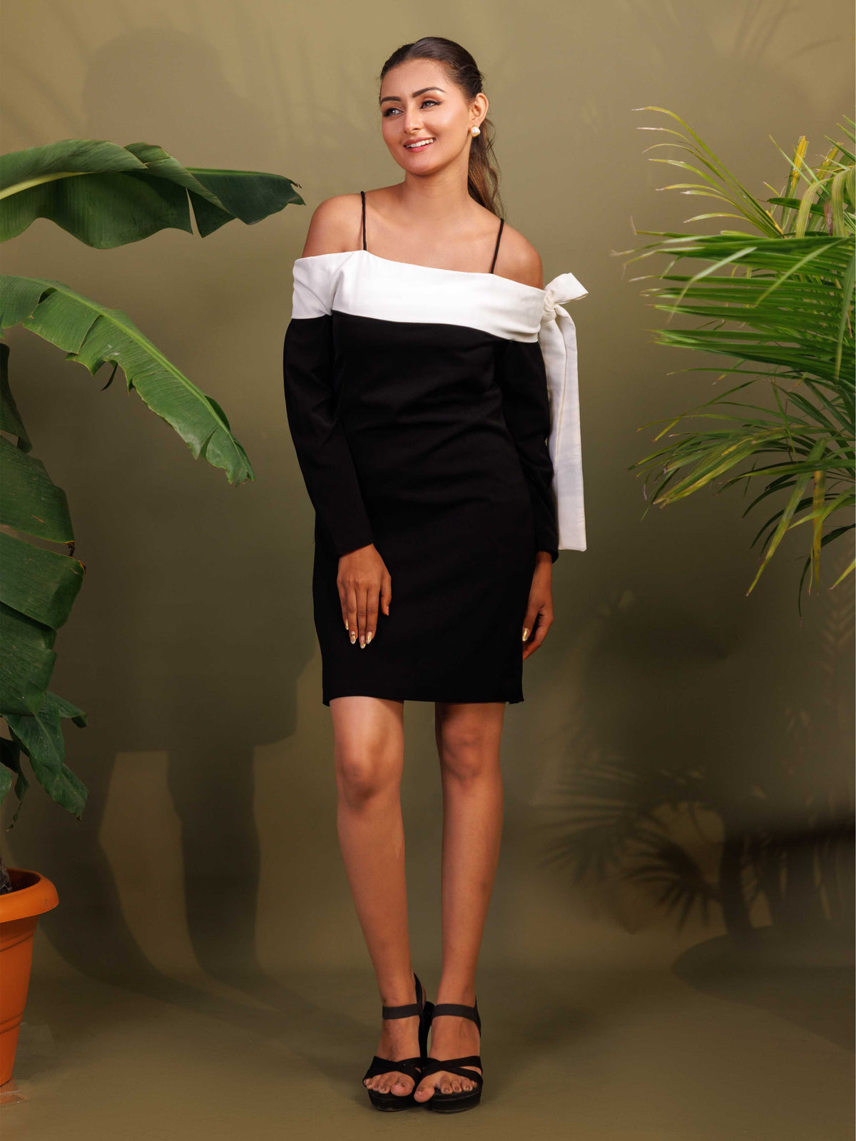 Black & White Off-Shoulder Dress