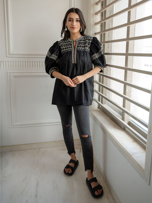 Black Embroidered Top