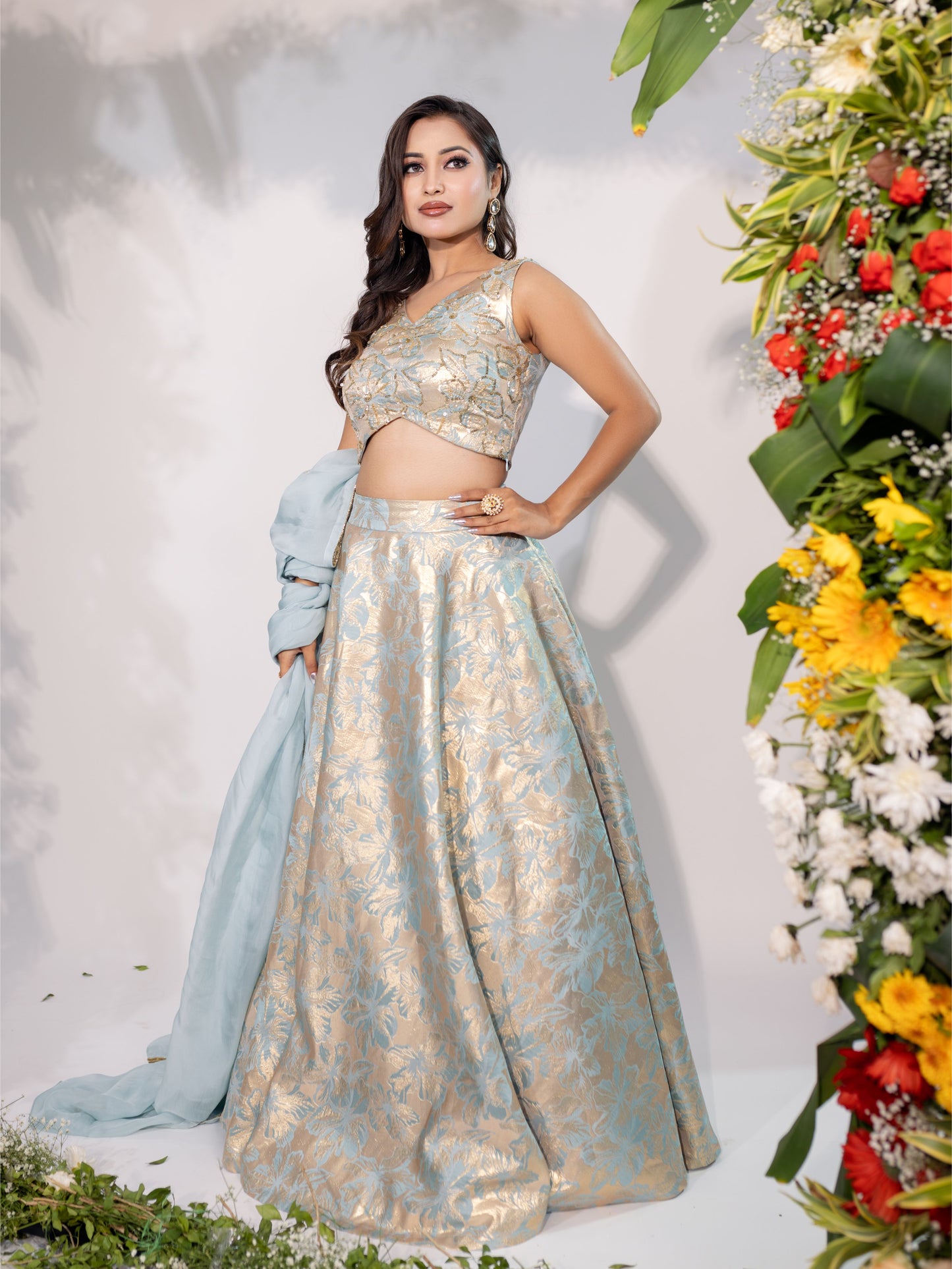 Blue Brocade Indo-Western
