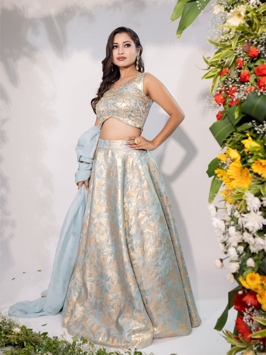 Blue Brocade Indo-Western