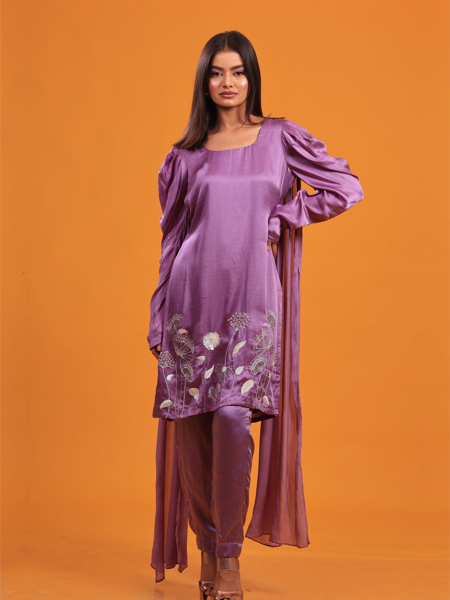 Lavender Kurta Set Attached Dupatta