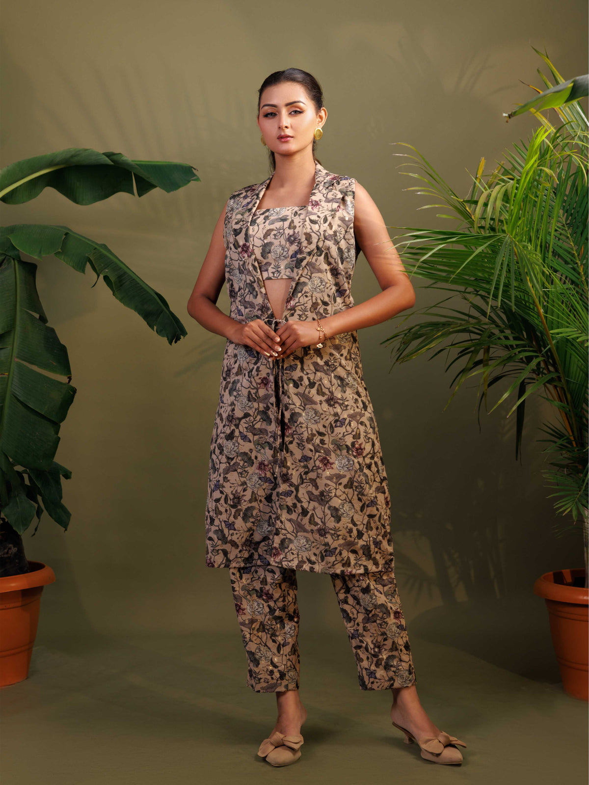 Beige Floral Printed Co-Ord set