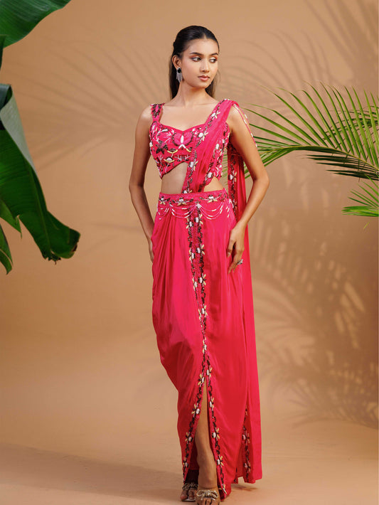 Fuchsia Embroidered Drape Set