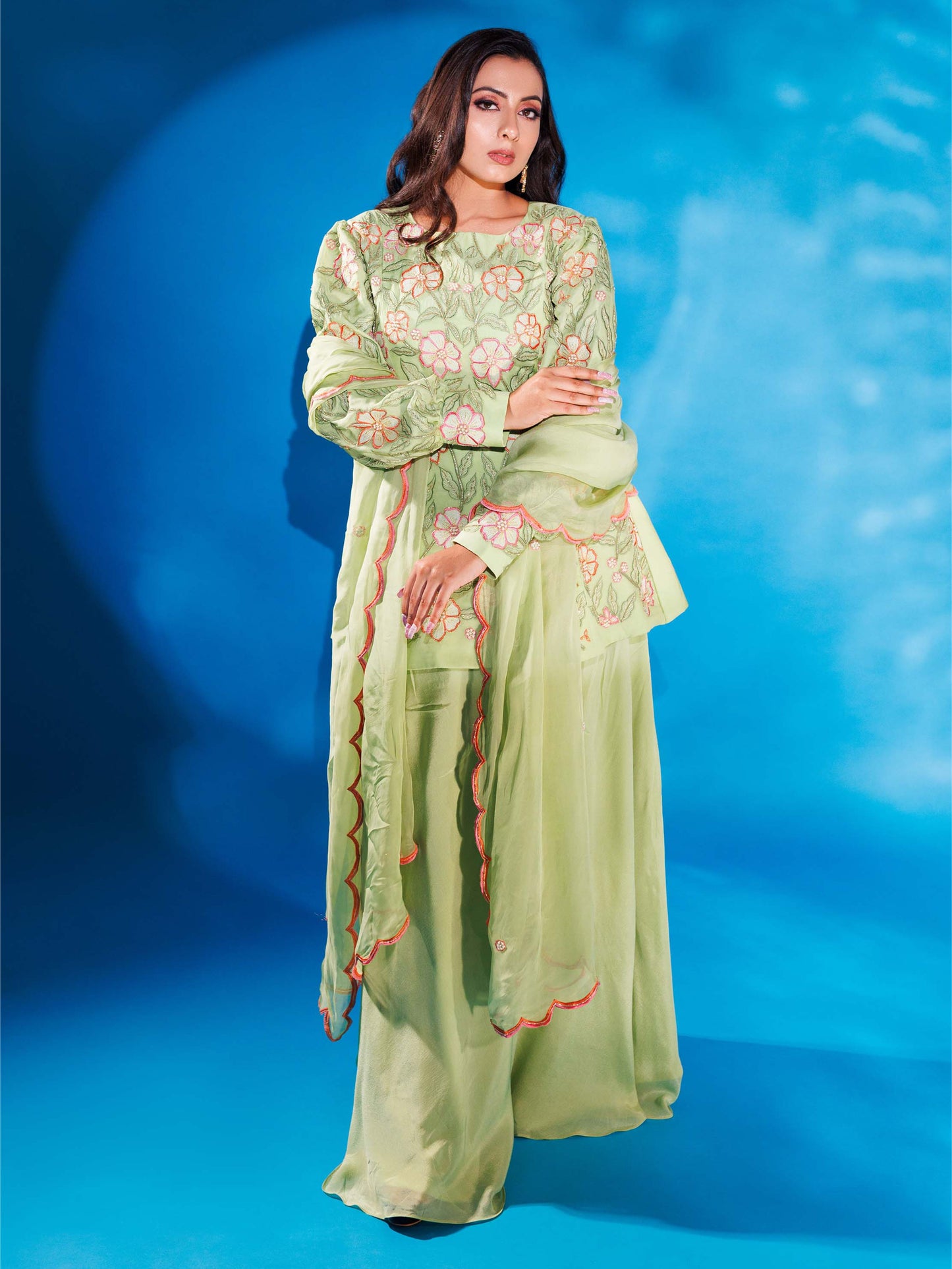 Green Embroidery Palazzo Set