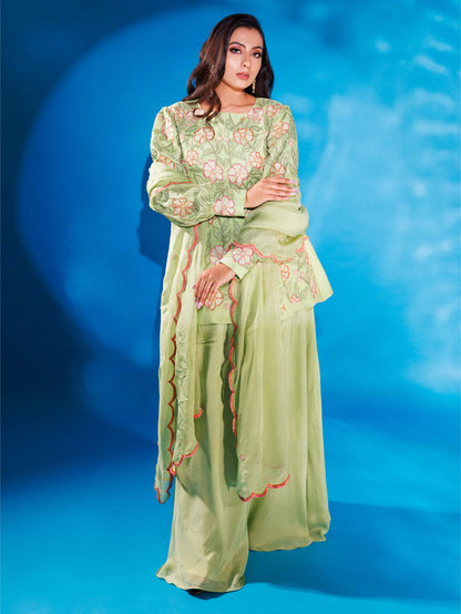 Green Embroidery Palazzo Set