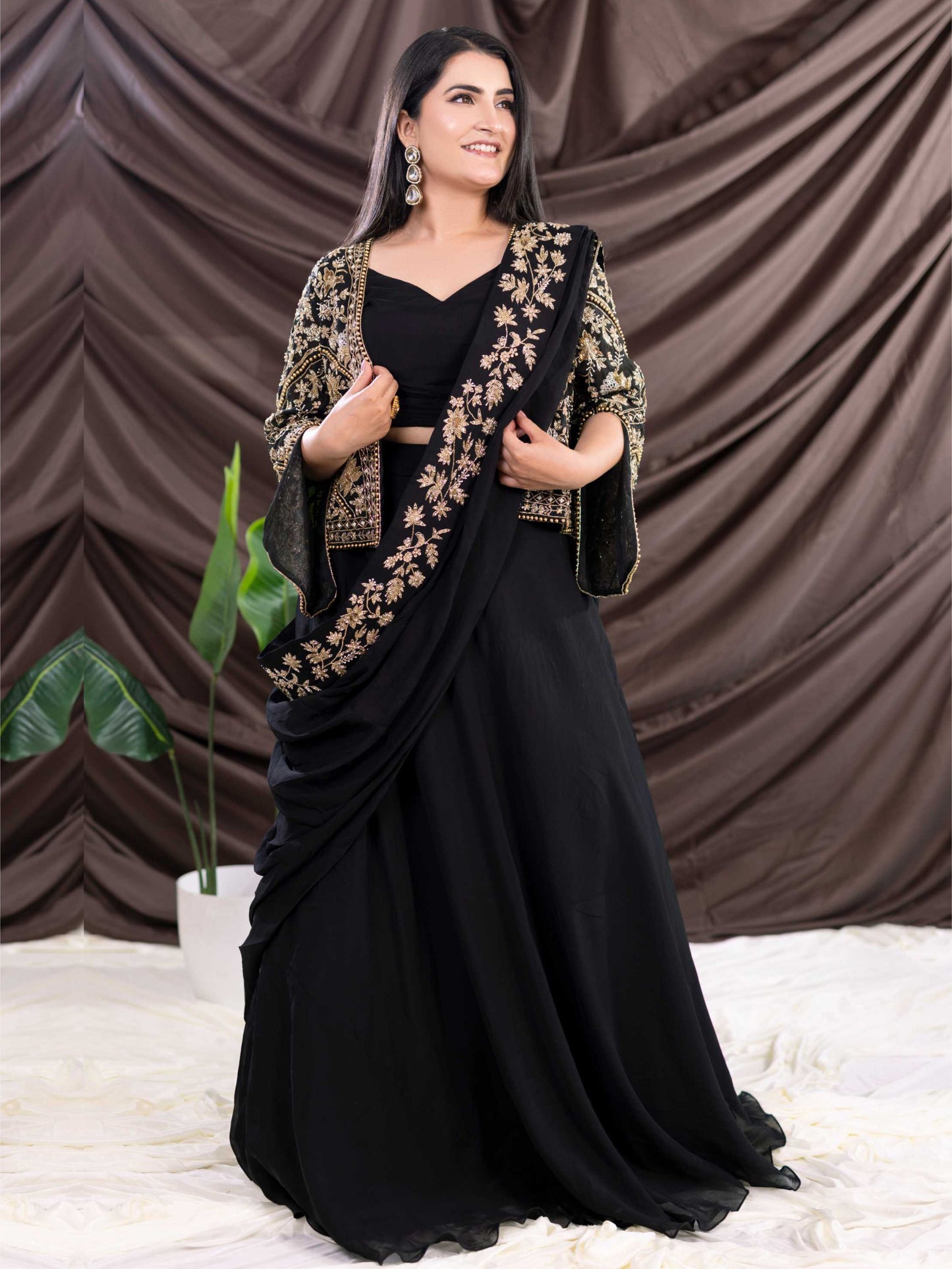 Black Organza  Drape Saree