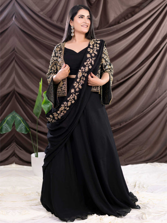 Black Organza  Drape Saree