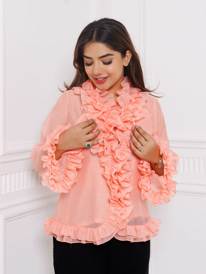 Peach Organza Ruffle Top
