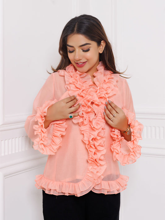 Peach Organza Ruffle Top