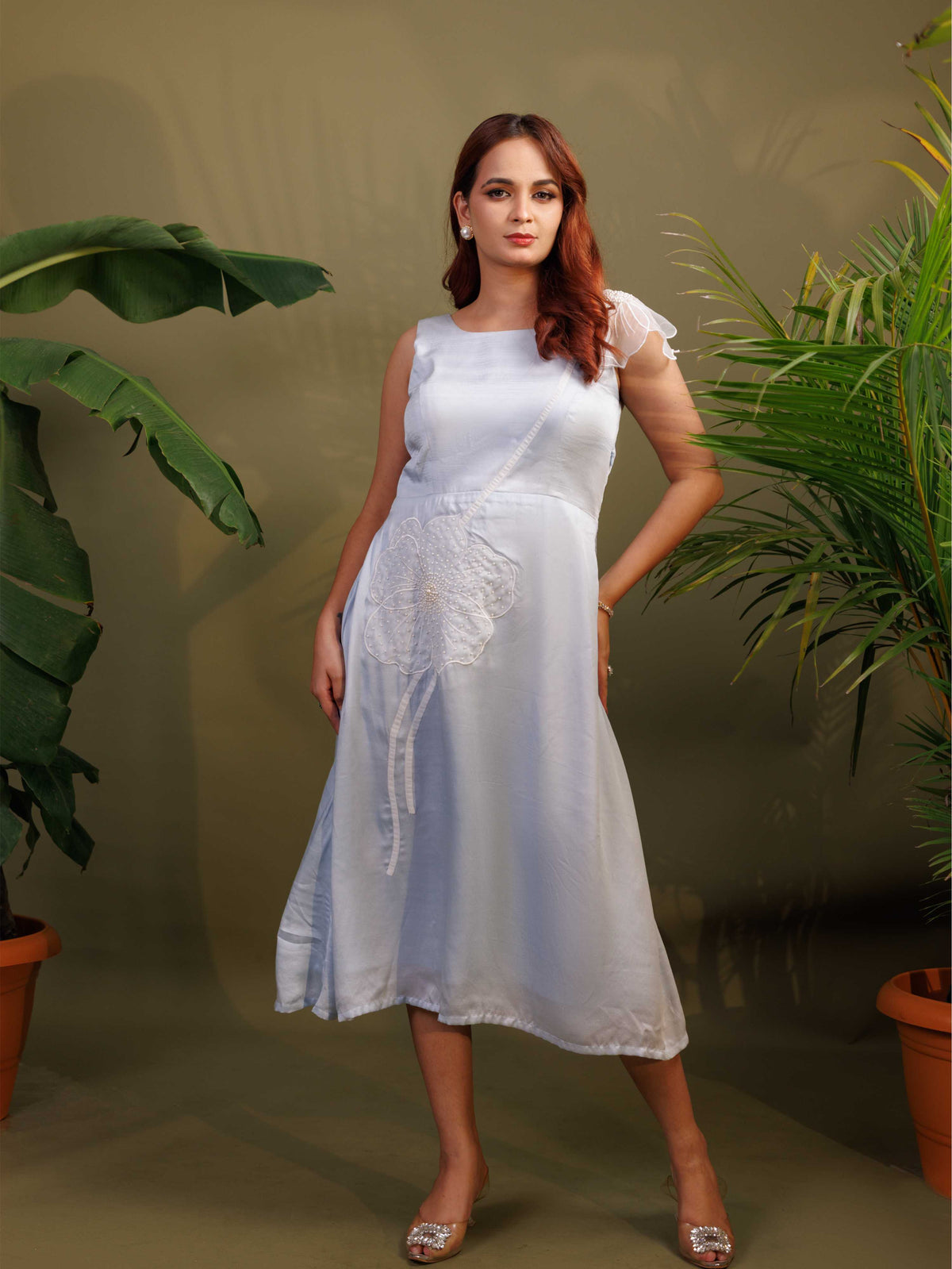 White Floral Appliqué Dress